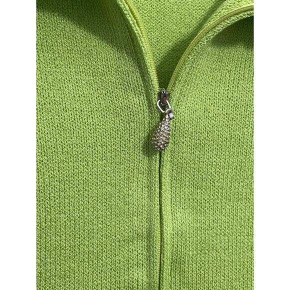 Toula Wool Blend Cardigan Sweater Size 12 Lime Green Rhinestone Ruffled Collar - Picture 4 of 9